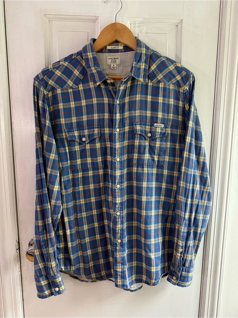 Lucky Brand Blue, Yellow and Cream Plaid Button-Down Shirt